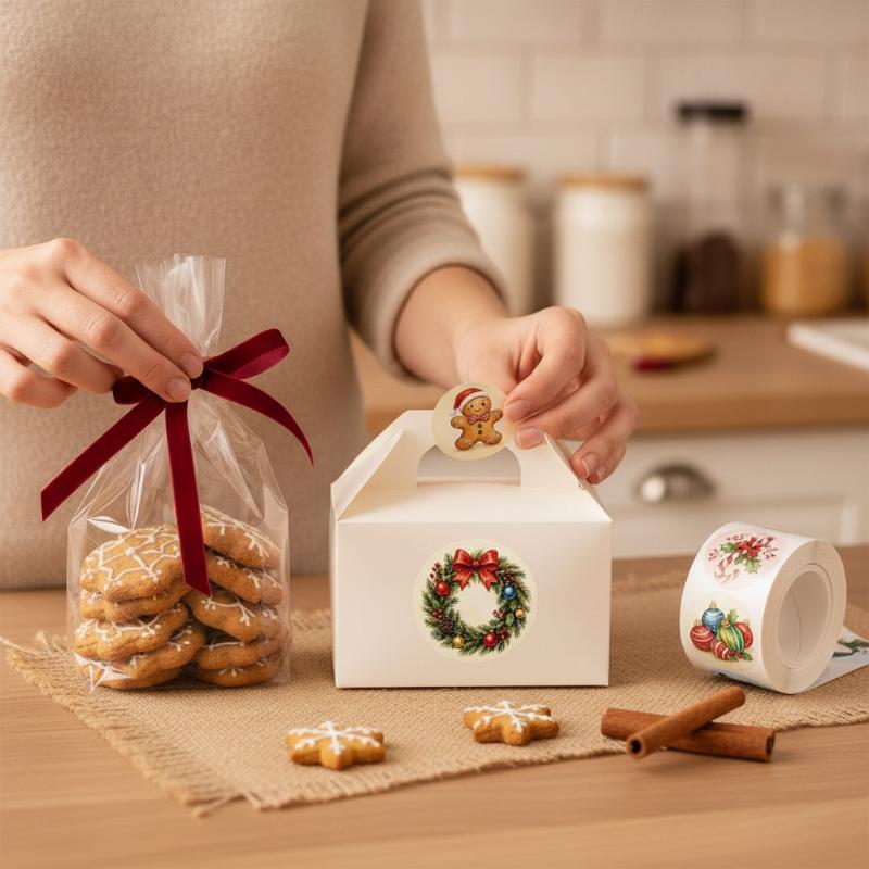 500Pcs Round Christmas Stickers Merry Holiday Self Adhesive Sealing Labels Xmas Festive Pattern For Gift Box Envelope Packaging