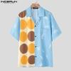 INCERUN Oversized Men Lapel Neck Short Sleeve Polka Dots Print Buttons Casual Loose Shirts Tops