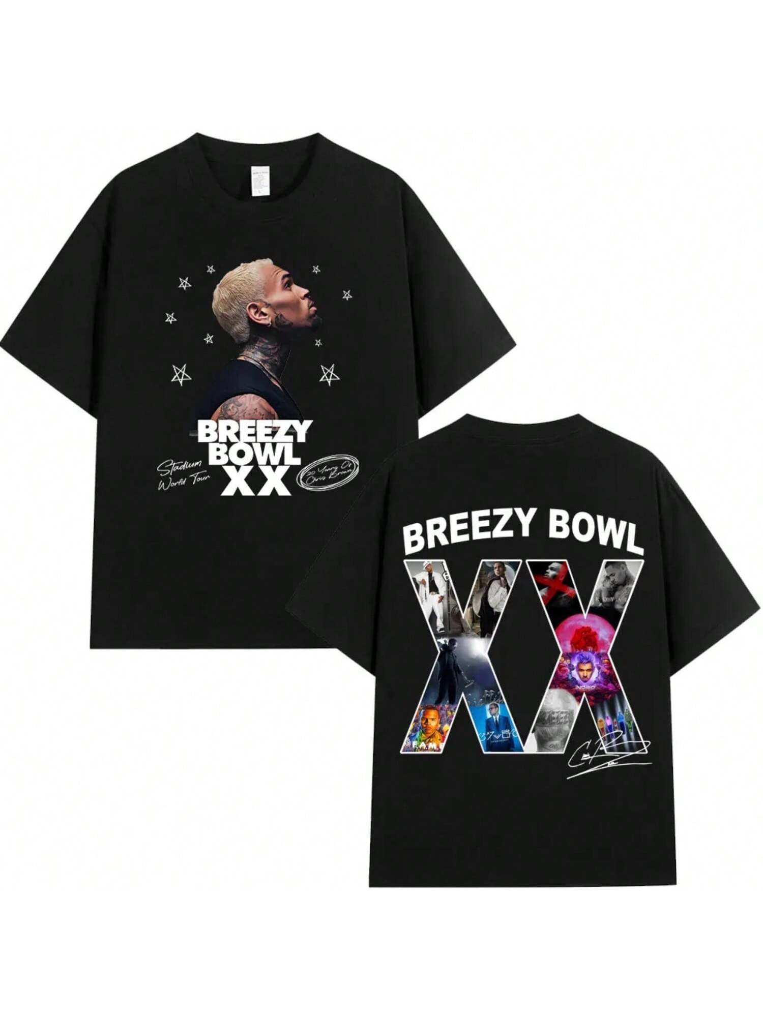 

Breezy Bowl XX 2025 Tour Concert Merch T-Shirt Men s Women Fashion Hip Hop T Shirt Cotton Casual Oversized T-Shirts S