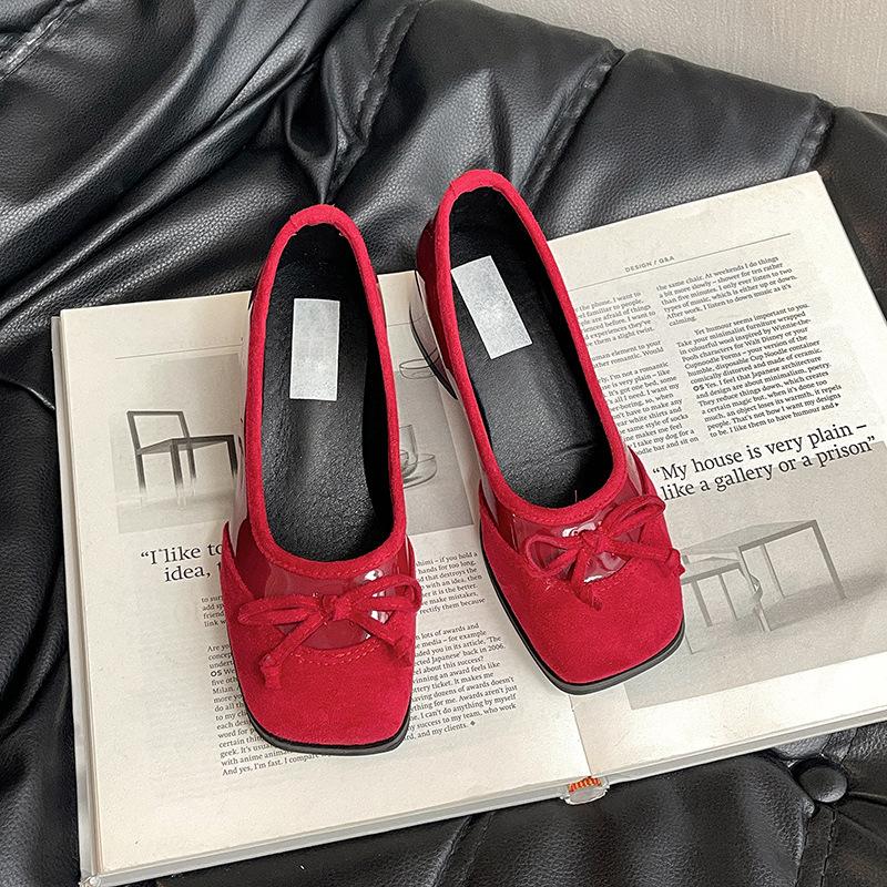 French Bow Thick Heel One Pedal High Heels Autumn Ballet Shoes Bag Head Small Leather Shoes Women Mary Jane Single Shoes
