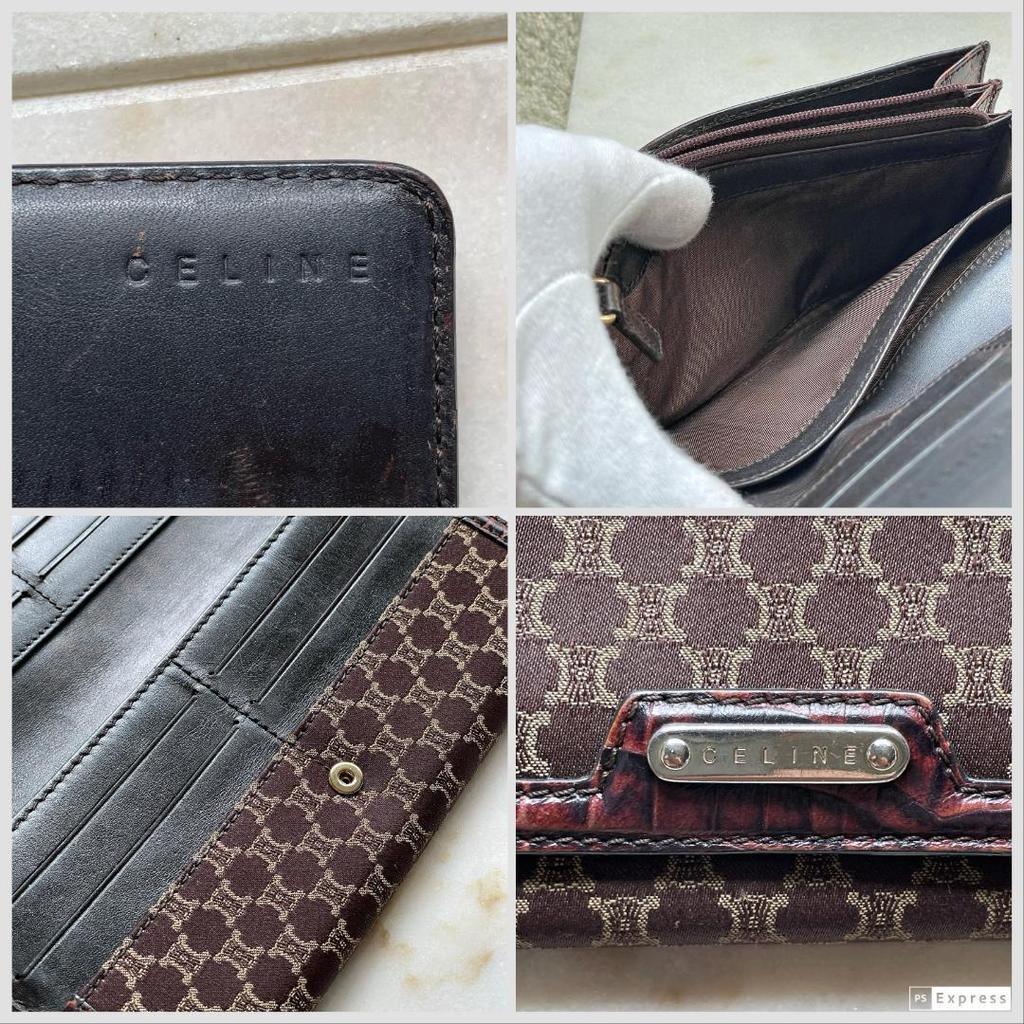 Used 593 CELINE Triomphe Pattern Retro Vintage Long Wallet