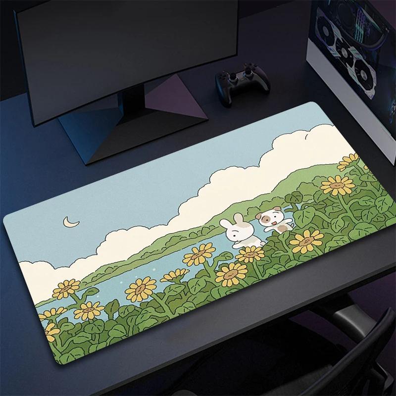 Cute Green Plant Computer Mouse Mat Office Large Gaming Mouse Pad Rubber Mousepad Gamer Locking Edge Desk Mat NonSlip Carpet XL