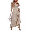 Women's V Neck Cap Sleeve Midi Dress High Waist Polka Dot Elegant Vacation Ruffle Maxi Dress