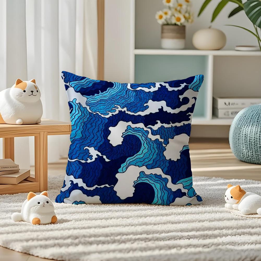 Dekorative Blaue Geometrie Kissenbezug Seidig elegant Komfort Sofa Bett Unsichtbarer Reißverschluss