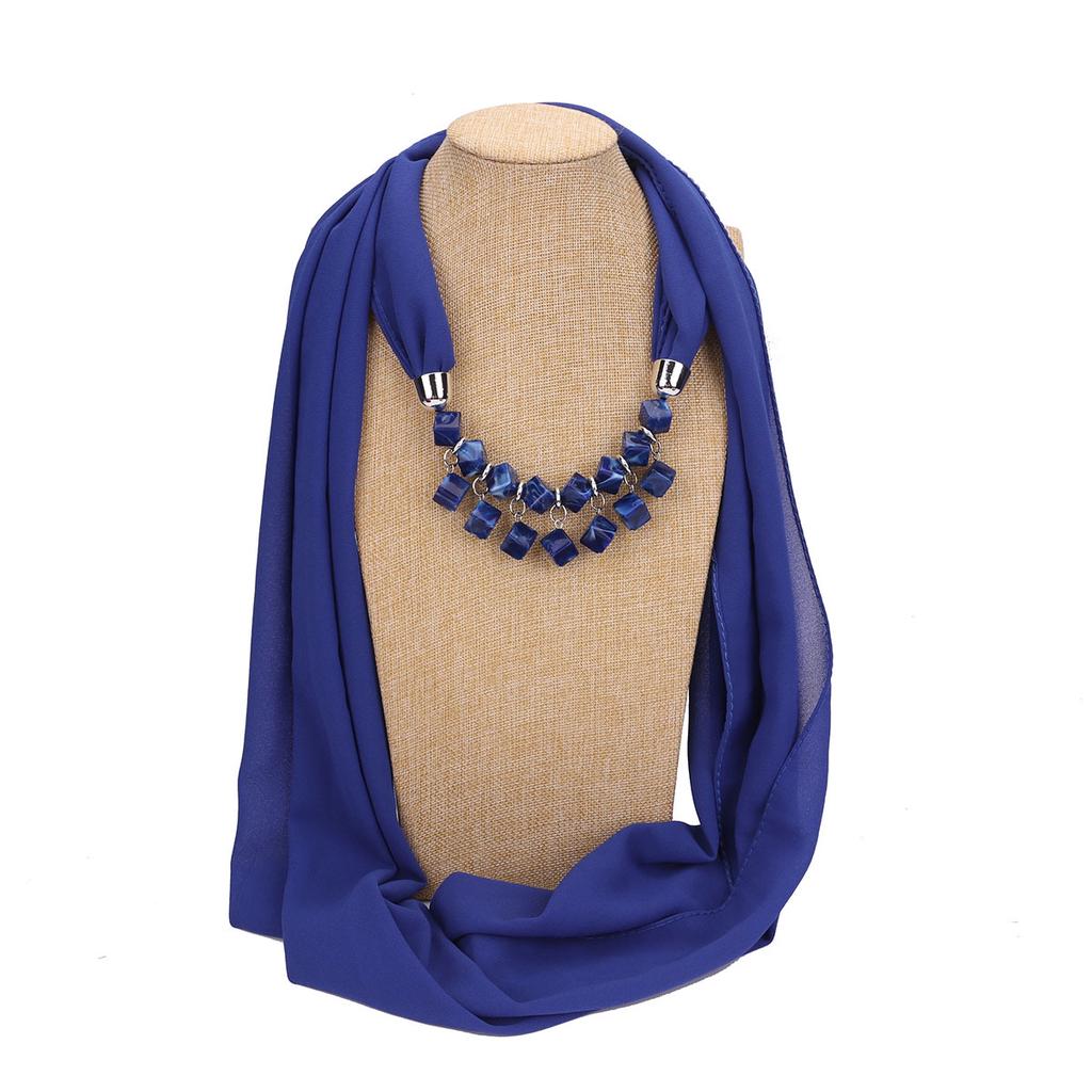 Bold Red Chiffon Scarf Necklace with Cubic Beads – Fashionable Infinity Scarf for Women, Statement Jewelry Accessory