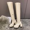 Autumn fashion style thick heel super high heel waterproof table knee boots women's elastic thin boots