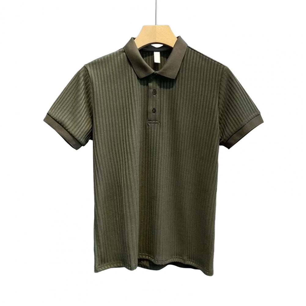 

Summer Men Blouse Short Sleeves Thin Turn-down Collar Elastic Single Color Pullover Slim Fit Formal Business Style Office Wear Top M зелений