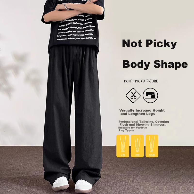 Dingfengbaoluo Men's Linen Pants, Spring Pure Cotton, Draping Loose Straight-Leg Solid Color Casual Pants, DJ83 Black 3XL