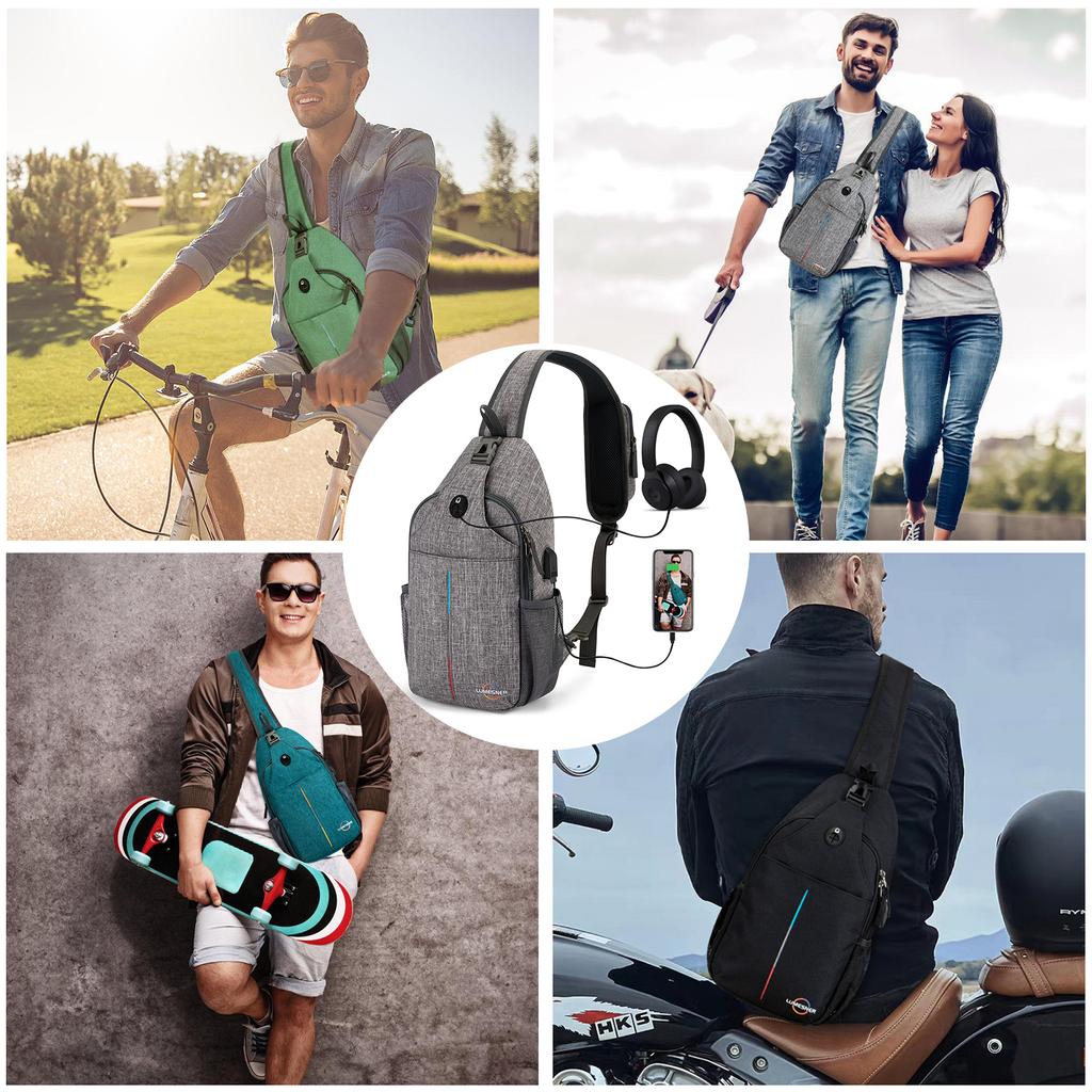 Lumesner® Kleine Umhängetasche mit USB-Aufladung für Jungen und Mädchen, Brusttasche zum Laufen und Radfahren, lässige Sporttasche mit Kopfhörerkabelloch