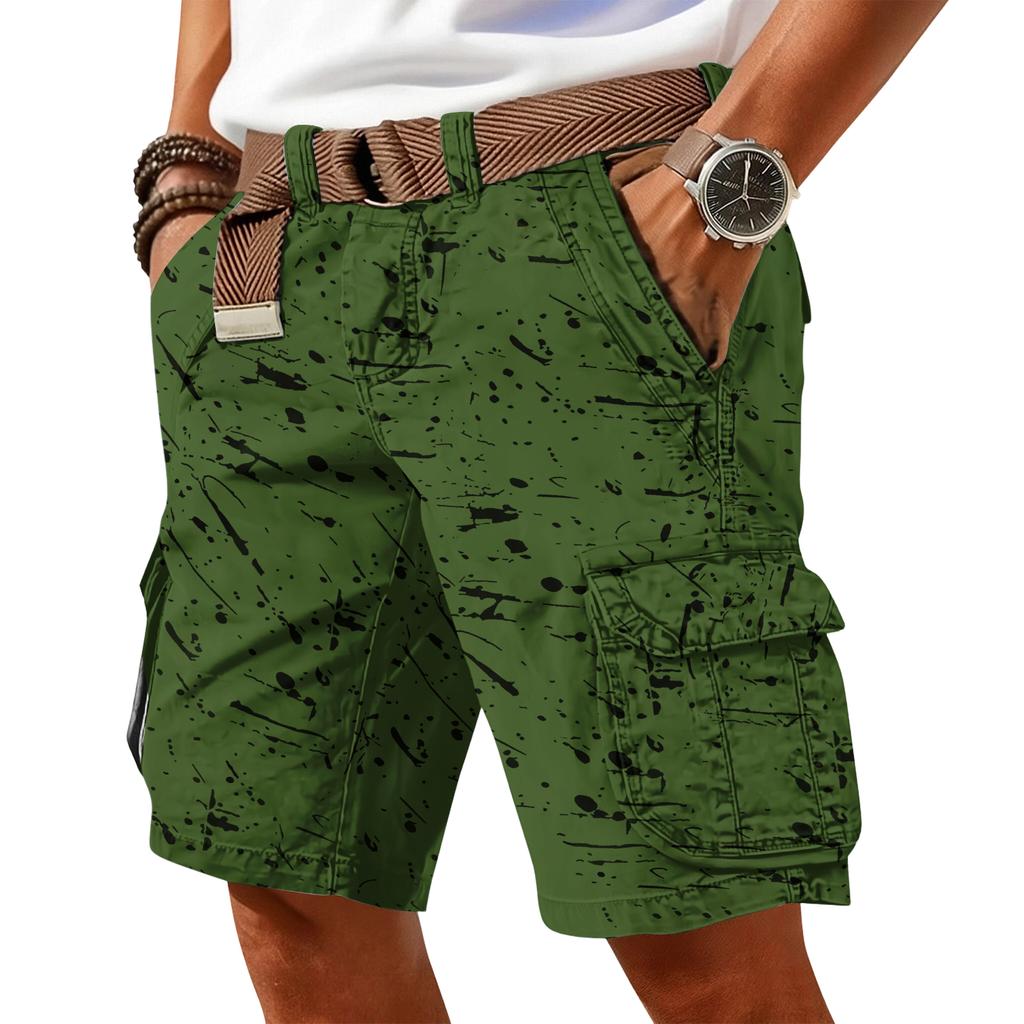 Men's Casual Trend Ink Wash Printed Short Pants - Men's Multi-pocket Workwear Sports Shorts
