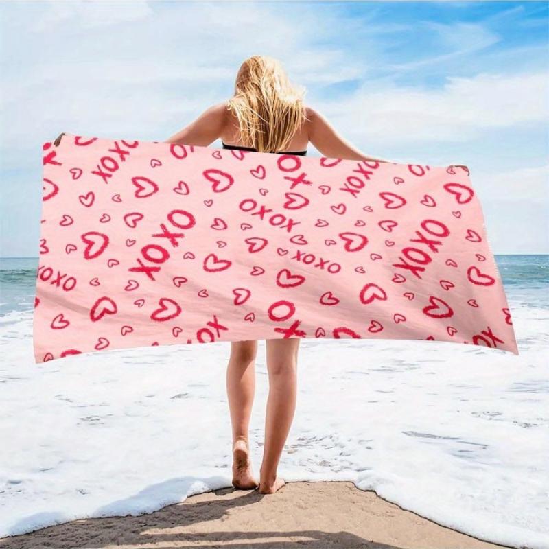 

1pc Microfiber Beach Scarf Towel Pink Red Hearts Oversized Quick Dry Lightweight Travel Outdoors Fashion Gift for Her Summer W40*H60(CM)