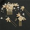 4PCS Gold Flower Leaf Bridal U-shaped Pearl Hair Pins Headpieces Hair Accessories Weddingfor Brides Bridesmaids Women Girls