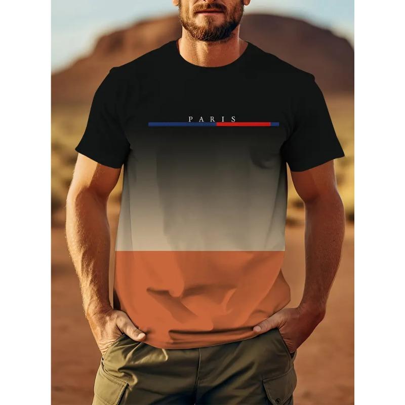 

Мужская летняя модная футболка для отдыха больших размеров с цветным градиентным принтом - Мягкая полиэстеровая ткань средней эластичности Летняя мужская одежда свободного кроя S оранжевый