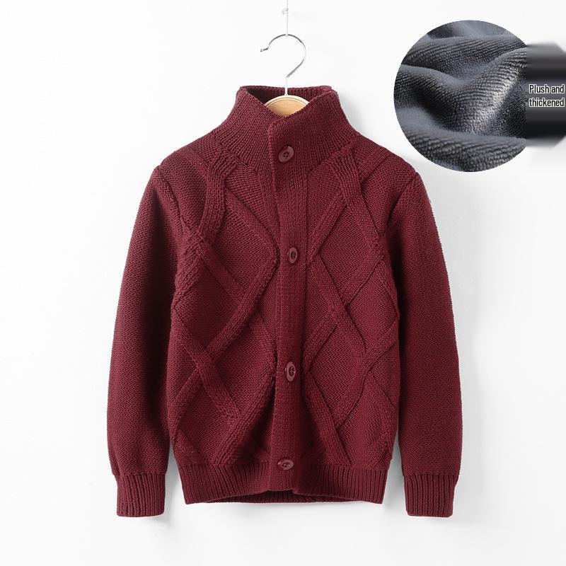 Children's High Neck Wool Cardigan - Warm Knitted Sweater for Autumn/Winter, Sizes 2-11 Years