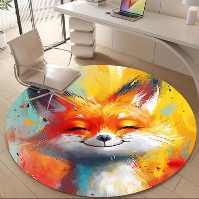 1 Stück Fuchs Kunstwerk Büro Runder Teppich, Innenmatte Geeignet für Büro, Unter Bürostühlen Schlafzimmer Wohnzimmer Heimdekoration, Raumdeko D083