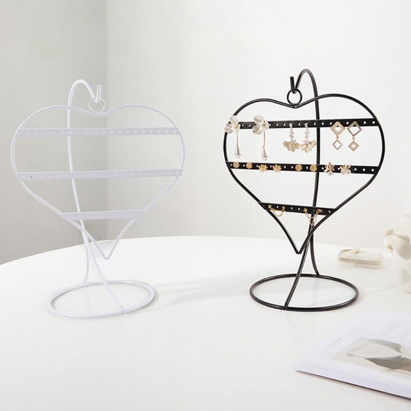 Elegant 50 Slot Heart Shape Earring Rack Jewelry Showcase Desktop Organizers for Ear Studs Chains Store Display Home