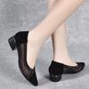 Xia pointed head suede light mouth single shoes middle heel mesh hollow women's shoes flat mesh small leather shoes sandals large size