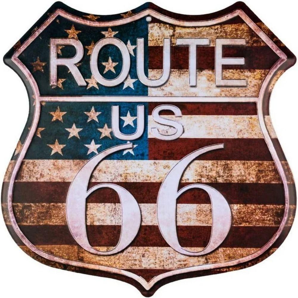 

Вінтажна металева квадратна табличка Route 66 Декор для гаража, дому, бару 20x20 см