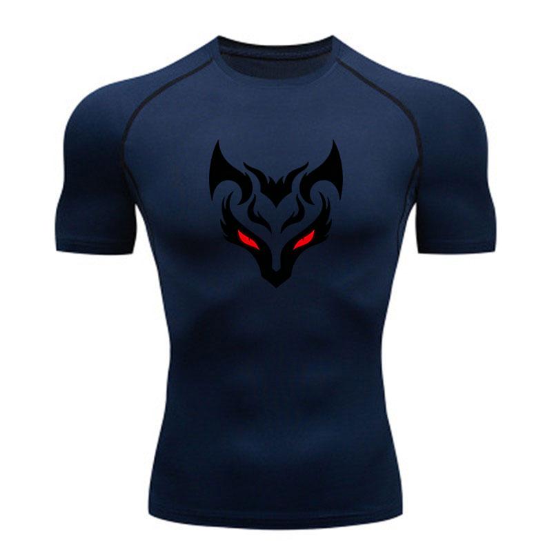 Men's Compression Fitness Sport T-Shirt, Cool Devil Face Red Eyes Print Quick Dry Breathable Athletic Top for Gym Workout Training Running Active Wear