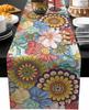 Boho Mandalas Flower Linen Table Runner Dresser Scarf Table Decor Farmhouse Kitchen Dining Table Runner Holiday Party Decor