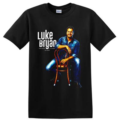 Luke Bryan Country Sänger Porträt T-Shirt mit Denim-Stuhl Grafik-T-Shirt Geschenk Kunst