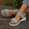 Damen Strick Elastisches Tuch Keilsandalen Slip-on Leichte Laufsandalen Damen Übergröße Bequeme Sommerschuhe für Frauen