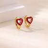 Red Enamel Heart Earrings For Women Gold Color Stainless Steel Zircon Heart Earrings Wedding Luxury Ear Jewelry Accessories
