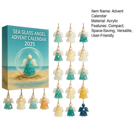 Sea Glass Angel Arrival Calendar 24 Day Countdown Box Unique Window Design Christmas Holiday Decoration for Kids Rooms