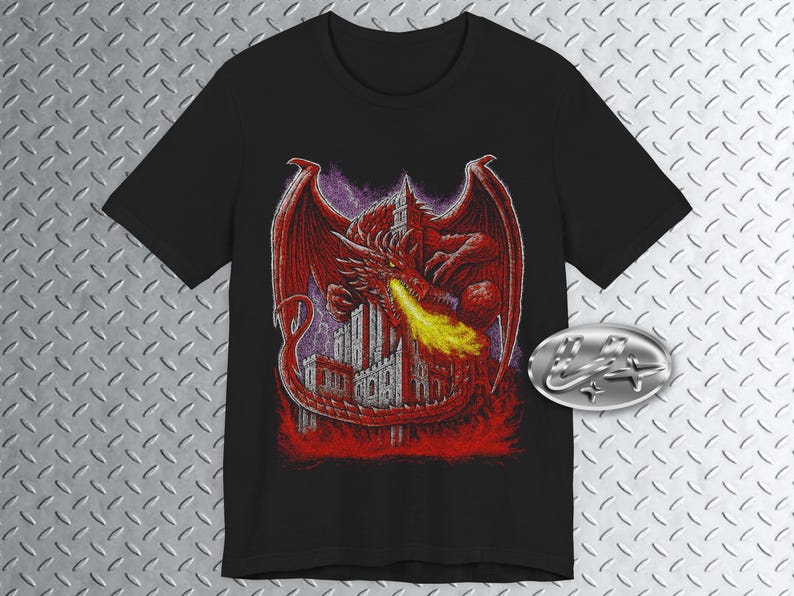 Red Dragon Castle Graphic kids T-Shirt, Dark Fantasy Tee, Dragon Shirt, Medieval Core, Fairycore Tee 100
