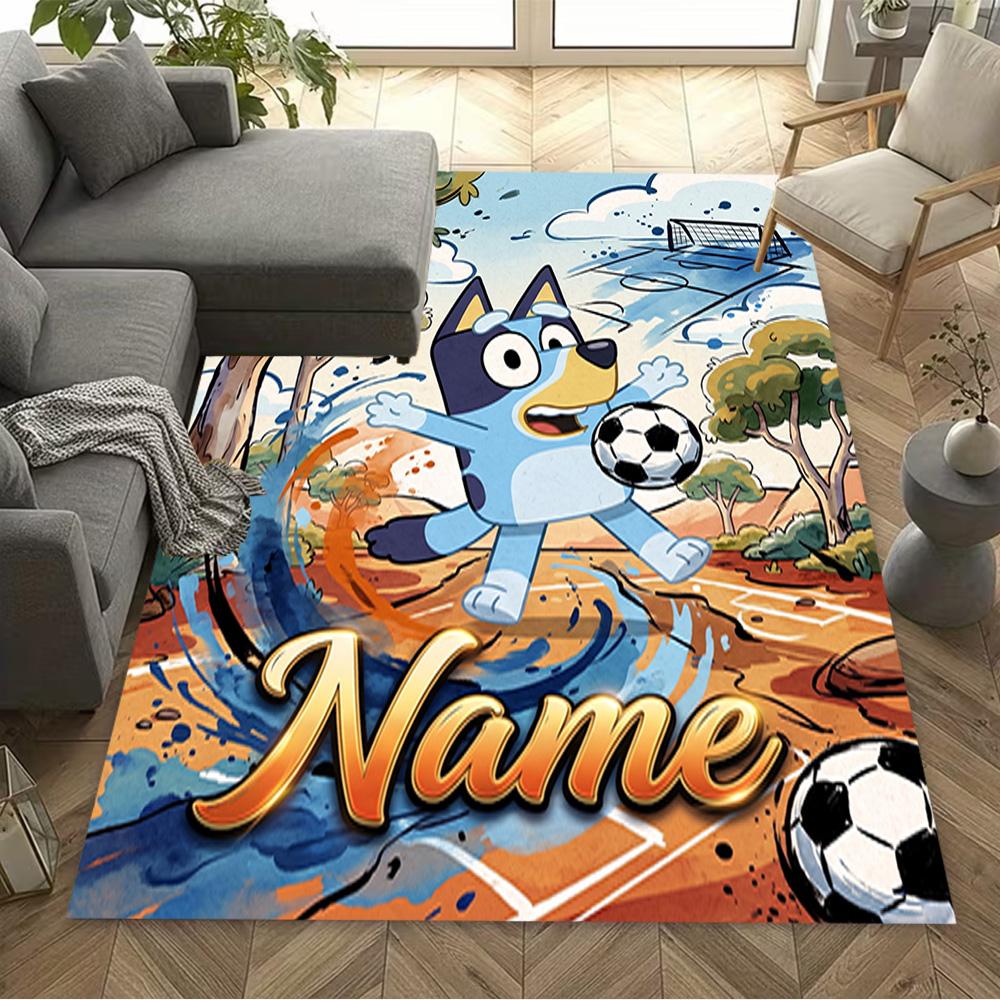 Bluey's Soccer Adventure Customized Name Floor Mat Perfect for Foyer Entryway Dining Room Hallway Anti-slip Rug Decorate Offices