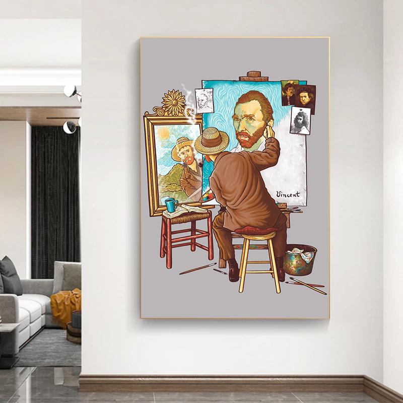 Retro Van Gogh Triple Self-Portrait Canvas Paintings Posters and Prints Wall Art Pictures for Living Room Decoration Cuadros