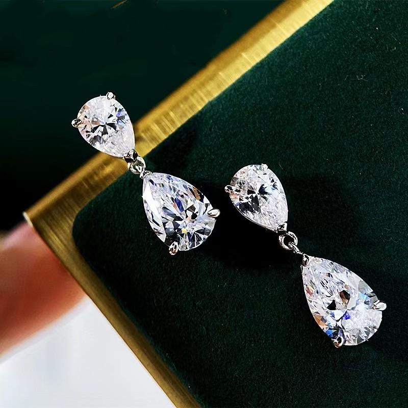 2023 Moissanite Teardrop Earrings: Shiny Zircon, European & American High-End Women's Fashion