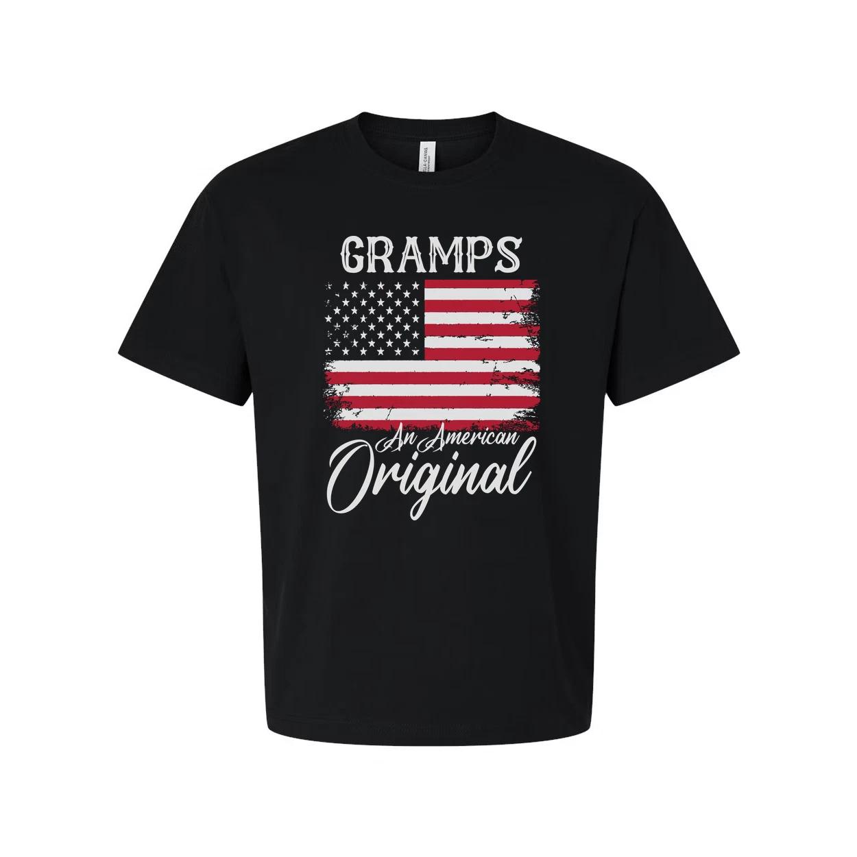 Gramps American Flag Distressed Graphic T Shirt With Original Script Typography M