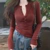 Hot Girl Long-Sleeve Slim Fit Spring T-Shirt: Single-Breasted Top for Women