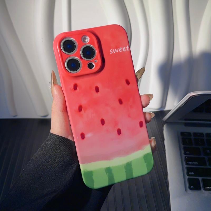 Summer Watercolor Watermelon Phone Case Suitable for iPhone 16 Pro Max 15 14 13 12 Pro 11 XS XR with Makeup Mirror Stand