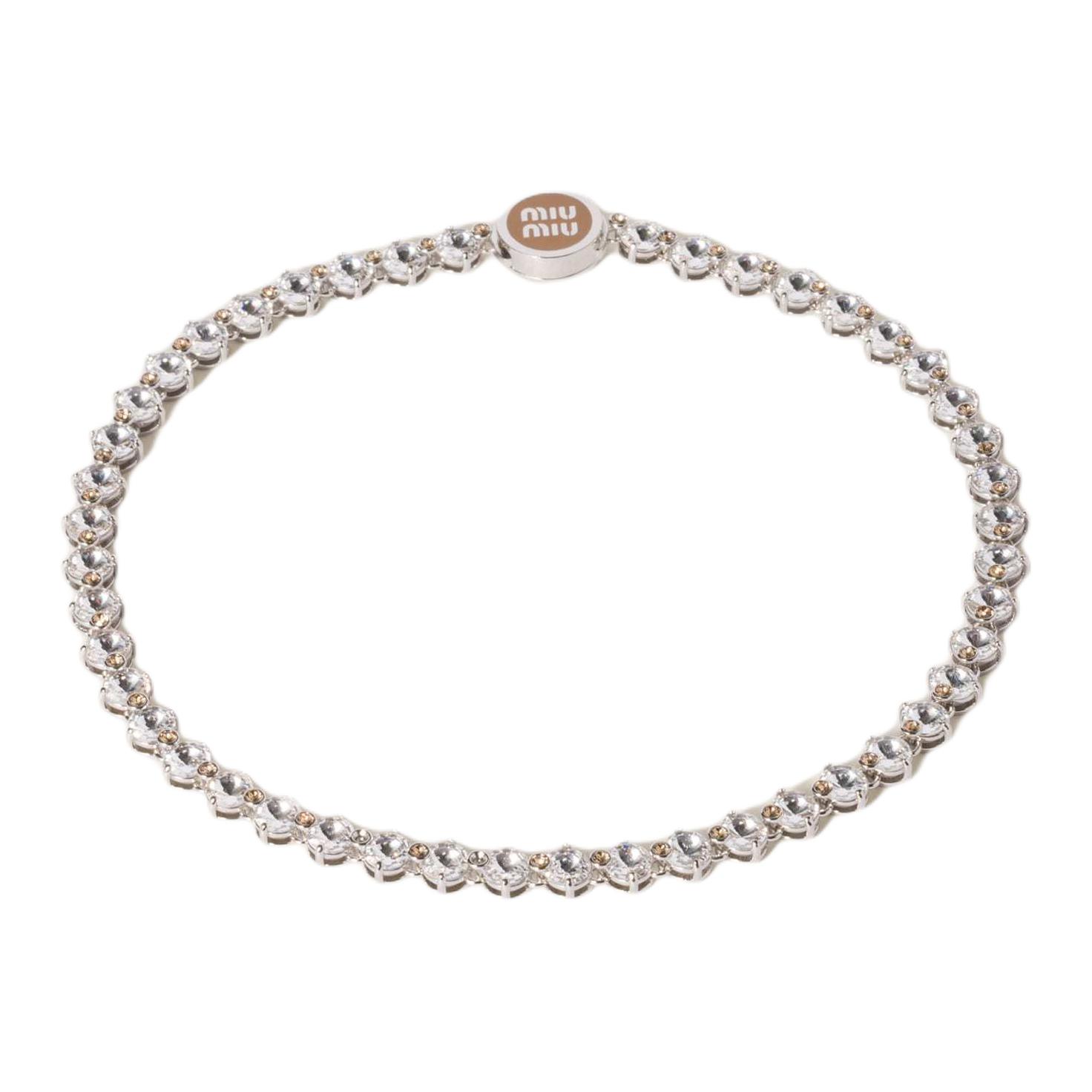

Miu Miu Logo Design Metal Synthetic Crystal Enamel Brass Necklace Women necklace Silver 5IC173_2CVY_F098L M