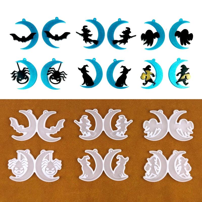 Moon Witch Bat Earring Silicone Mold Suitable for Epoxy Resin Diy Craft Backpack Pendant Ornament Jewelry Making