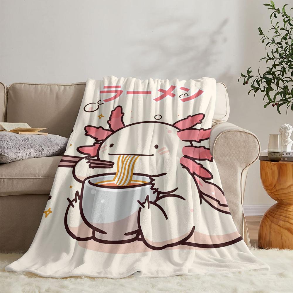 Ramen Axolotls Art Design Throw Soft Flannel Throw Summer Blanket Lightweight Cozy Nap Blanket for Sofa Bed Travel
