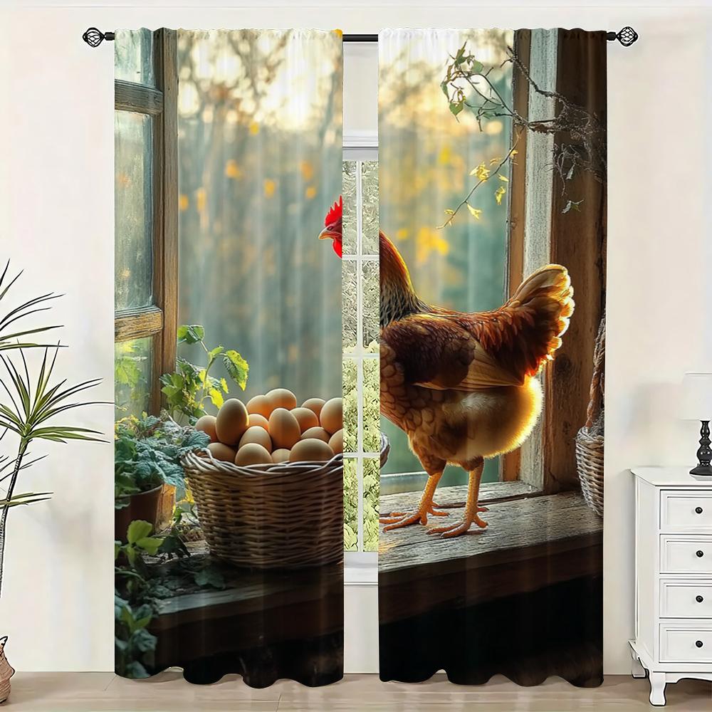 2pc,  Curtains Farmhouse Chicken Versatile Polyester Fabric,Without Electricity Festive Holiday Suitable for Room, Parties Decor