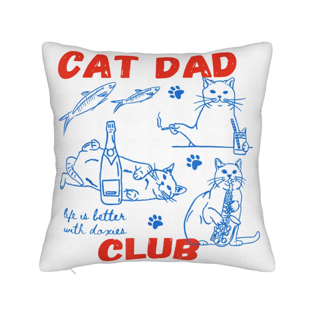 Soft Funny Cat Dad Club Life Pillowcase Polyester Cushion Cover Decorations Father's Day Pet Quote Throw Pillow Case Cover Home