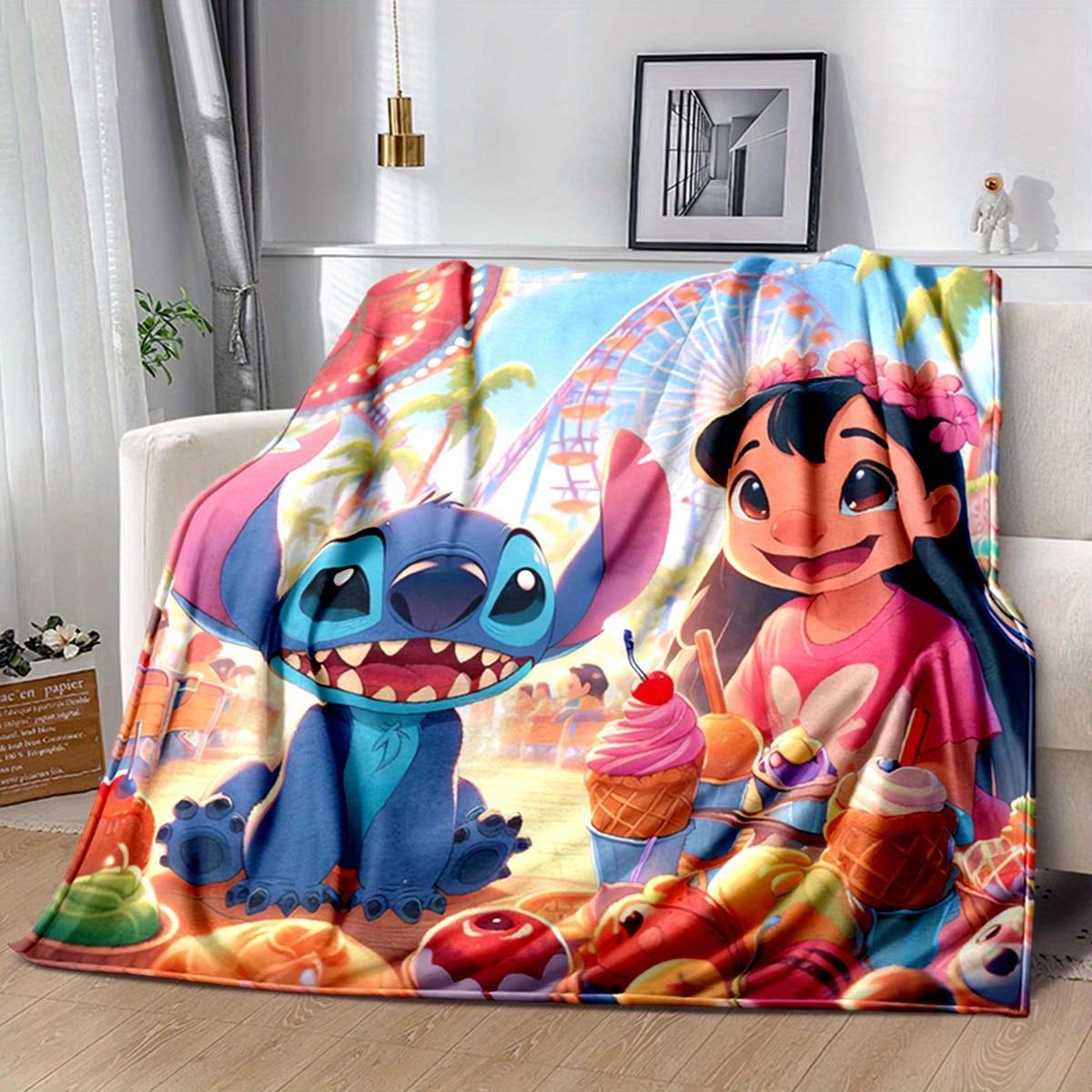 

1pc Happy Stitch and Lilo Printing for All Season, Cartoon, Office, Lunch Rest, Camping Talk, Car, Multifunctional Gift 130cmx150cm