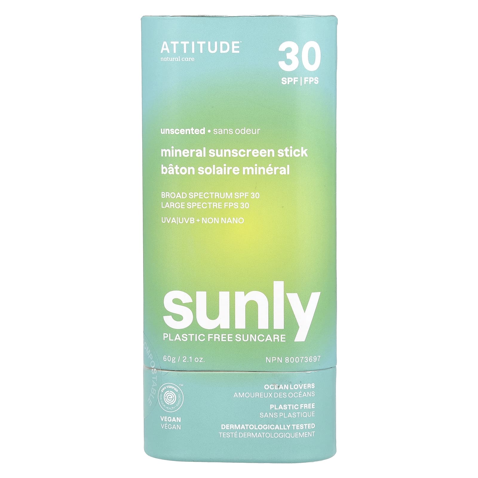 

Sunly, Mineral Sunscreen Stick, Spf 30, Fragrance Free, 60G(2.1Oz)