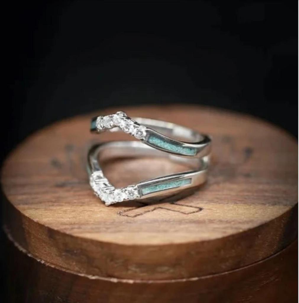 European & American Creative Turquoise Inlaid Diamond Women's Three-Piece Ring Set