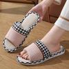 Fashion Comfortable Soft Linen Slippers for Women Plaid Pattern Lightweight Flat Bedroom Shoes Woman Non Slip Indoor Home Slippers 2025