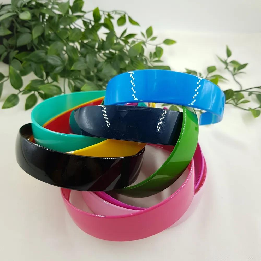 Vivid Color Plain Glossy Plastic Headbands, 10 Pieces, 1 Set