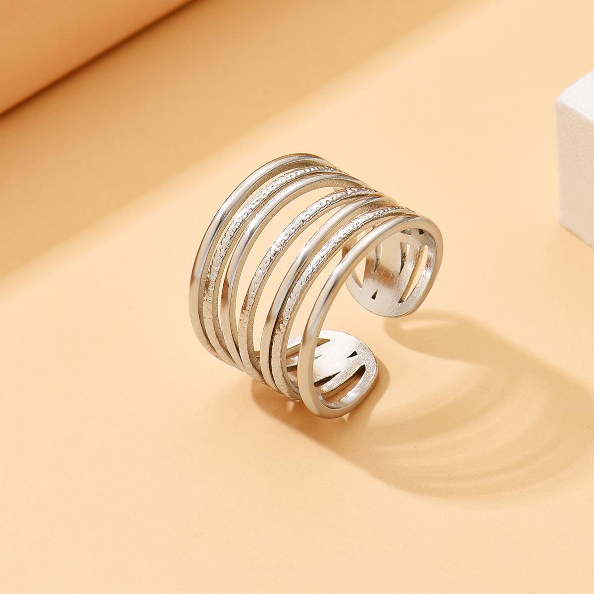 Vintage Geometric Titanium Steel Open Ring with High-End Stainless Steel Design