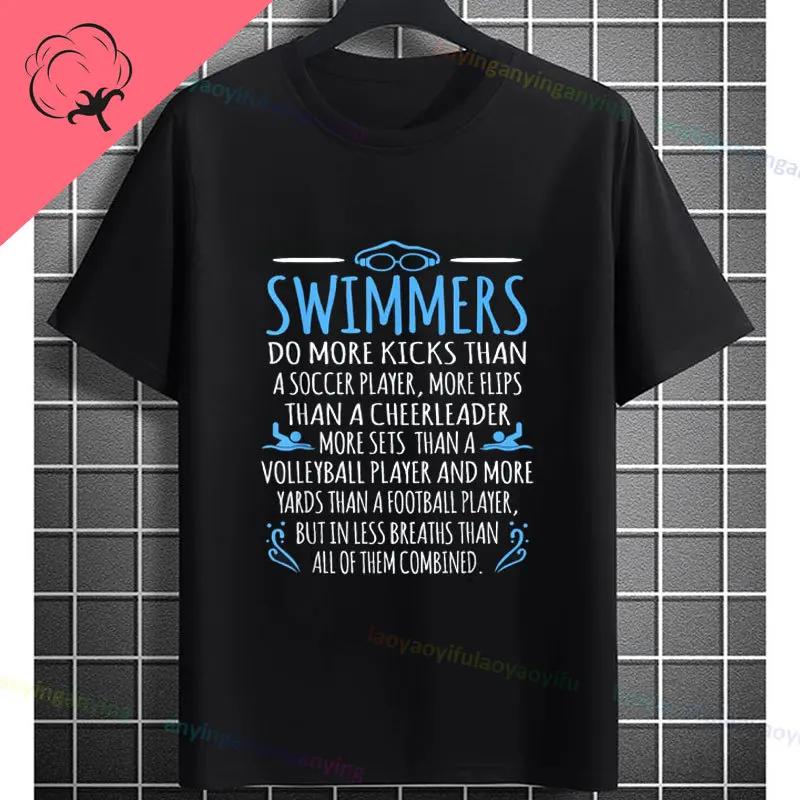 Unisexs Casual Swimmer Graphic Tshirt Black With Dynamic White Swimming Silhouette Design Shortsleeve Crewneck Pure Cotton Tee