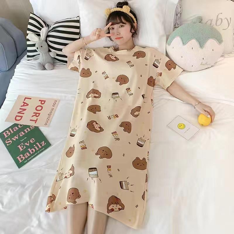 Girls' Summer, Spring and Autumn Short-sleeved Home Wear with Cute Cartoon Designs and Loose Style Pajamas and Nightgowns
