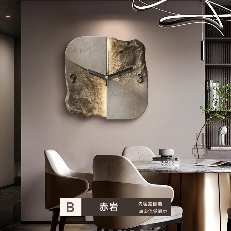 Light Luxury High-end Home Decor Wall Clock Abstract Three-dimensional Sandstone Living Room Decoration Clock Silent Clock