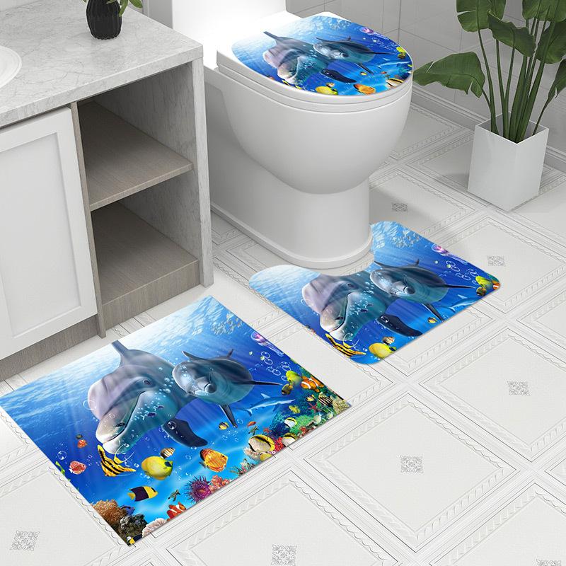 3pcs Bath Mat Set Bohemia Flower Anti-Slip Carpet Doormat Toilet Lid Toilet Seat CoverToilet Seat Mat Bath Rug Accessories